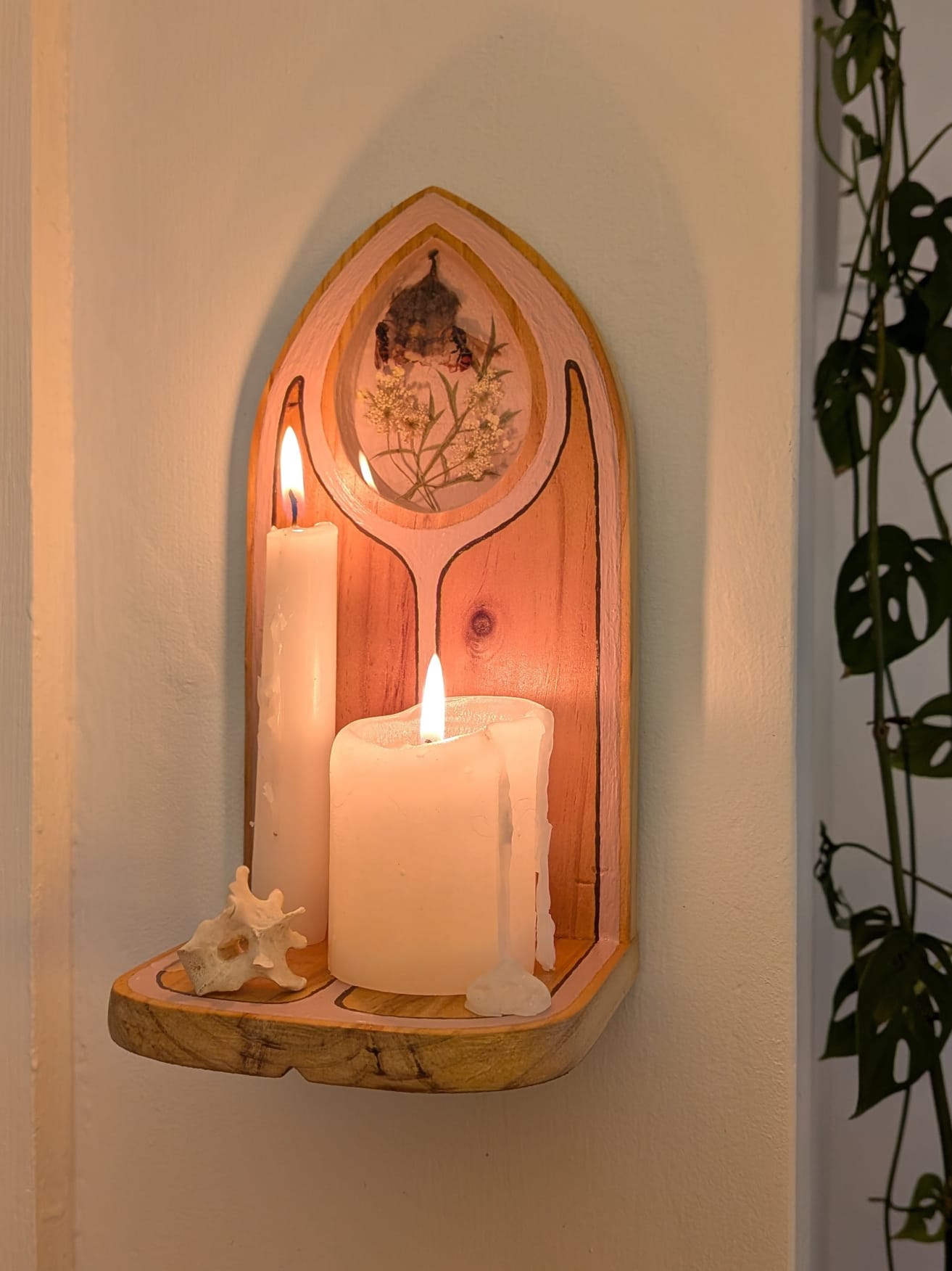 Altar 4 — Wall mounted altar. Wood, acrylic, resin, organic materials.