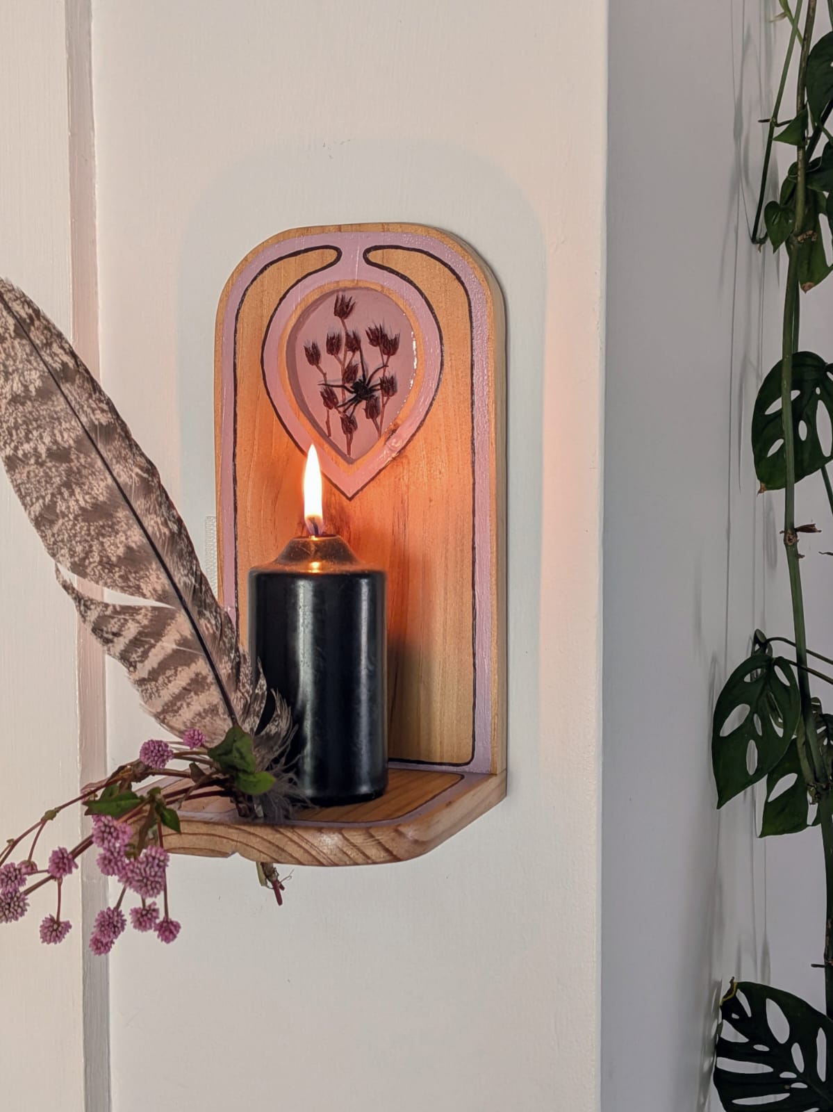 Altar 3 — Wall mounted altar. Wood, acrylic, resin, organic materials.