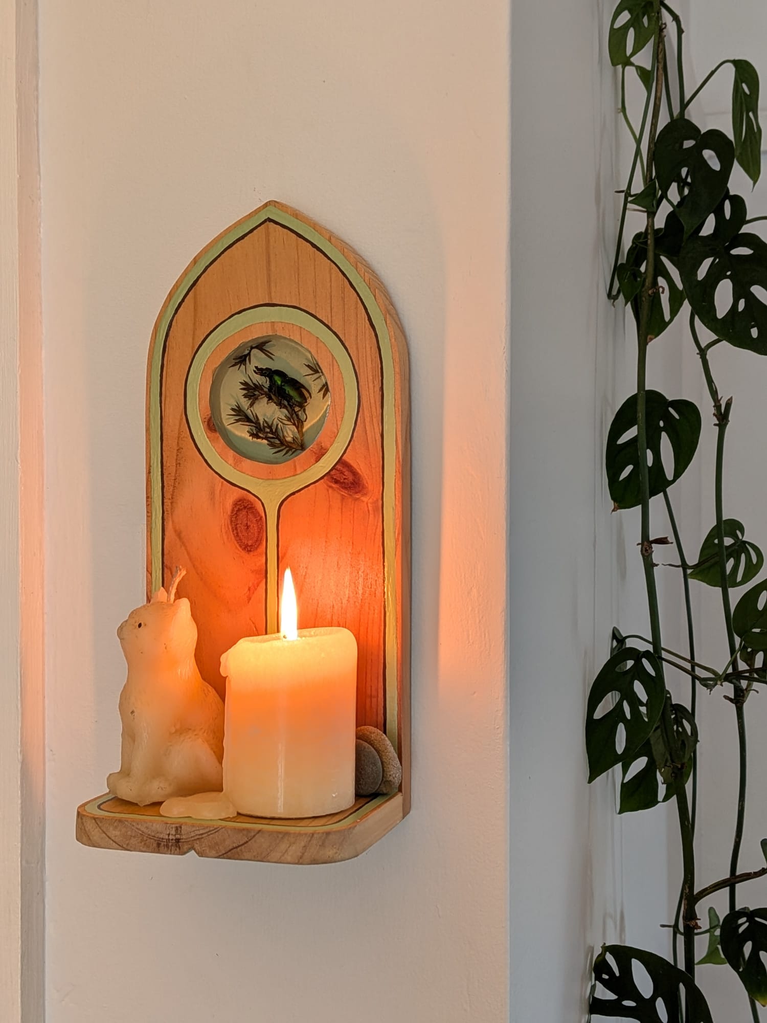 Altar 2 — Wall mounted altar. Wood, acrylic, resin, organic materials.